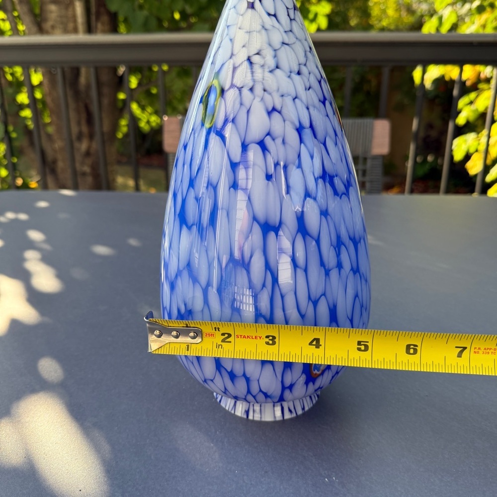 Italian Millefiori Blue and White Hand Blown Art Glass Vase or Light Cover - Picture 8 of 17